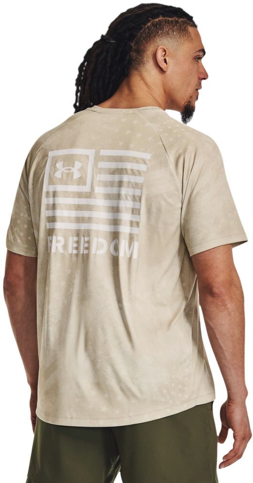 Image of Under Armour Freedom Tech Short-Sleeve T-Shirt for Men - Khaki Base/White Clay - L