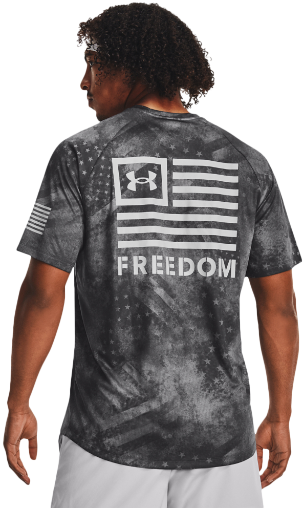 Image of Under Armour Freedom Tech Short-Sleeve T-Shirt for Men - Jet Gray/Mod Gray - S