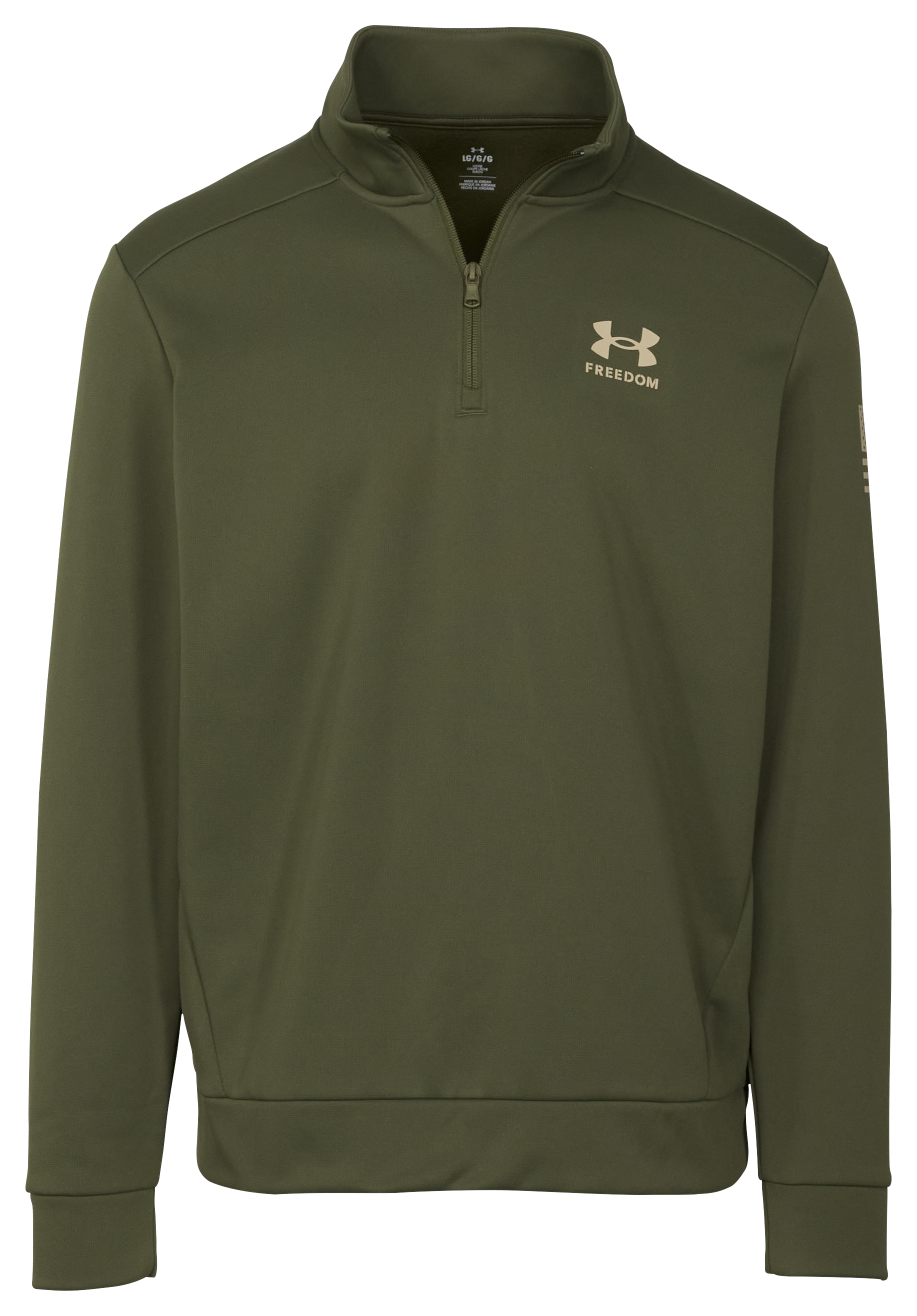 Image of Under Armour Freedom Armour Fleece Quarter-Zip Pullover for Men - Marine OD Green/Desert Sand - S