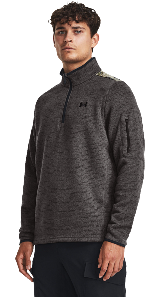 Image of Under Armour Specialist Printed Quarter-Zip Long-Sleeve Pullover for Men - Charcoal/UA Barren Camo - M