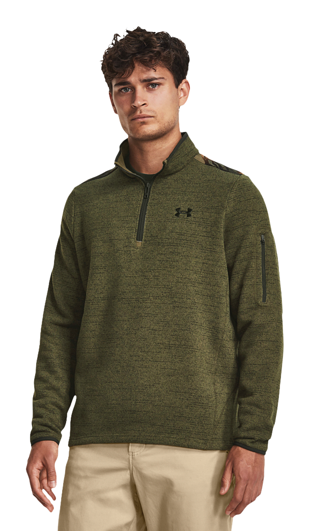 Image of Under Armour Specialist Printed Quarter-Zip Long-Sleeve Pullover for Men - Marine OD Green/UA Forest All-Season - S