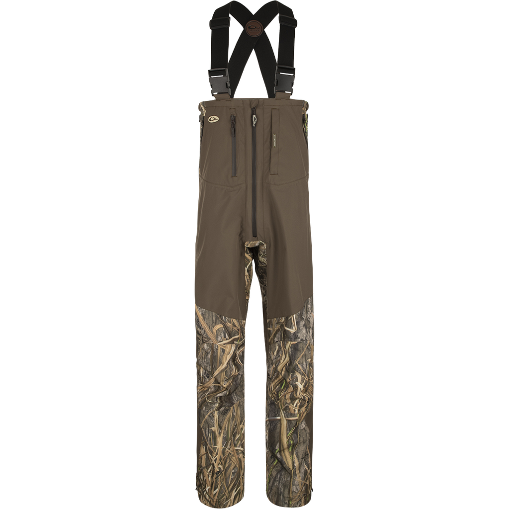 Image of Drake Waterfowl EST Guardian Elite Pro Ultra-Lite 3-Layer Waterproof Bibs for Men - Mossy Oak Shadow Grass Habitat - S