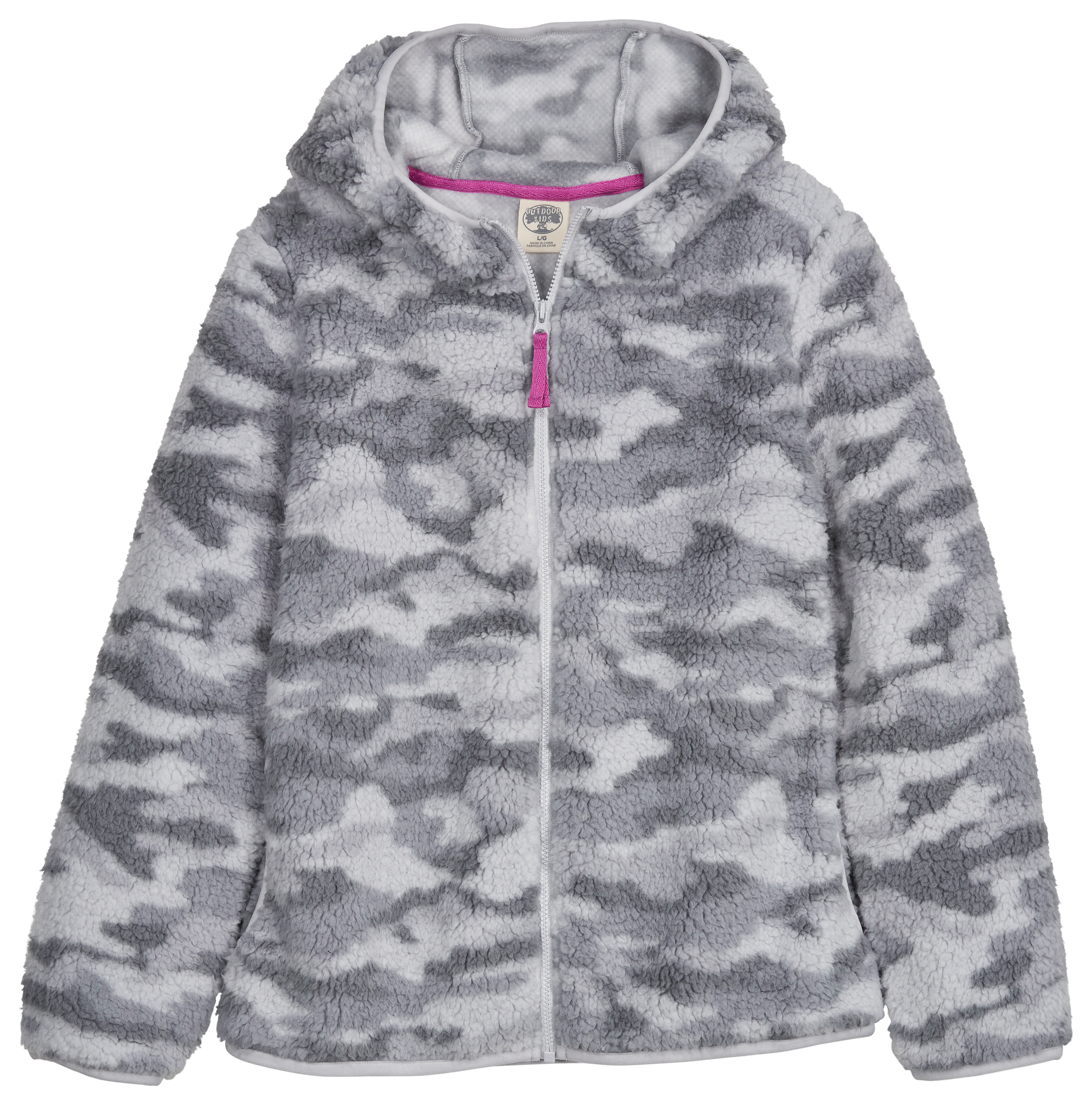 Image of Outdoor Kids Cozy Fleece Full-Zip Hoodie for Kids - Grey Camo - XS