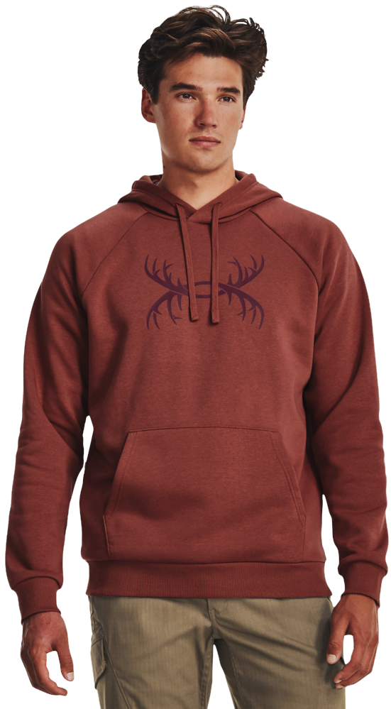 Image of Under Armour Rival Fleece Camo Antlers Long-Sleeve Hoodie for Men - Cinna Red/Dark Maroon - S