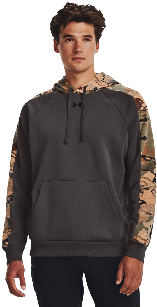 Image of Under Armour UA Rival Fleece Camo Blocked Long-Sleeve Hoodie for Men - Charcoal/Black - S