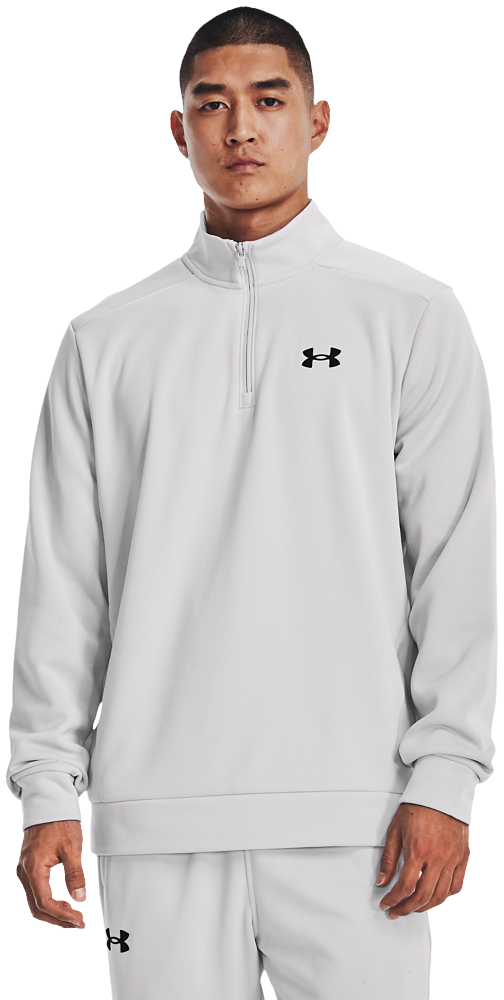 Image of Under Armour Fleece Quarter-Zip Long-Sleeve Pullover for Men - Halo Gray/Black - S