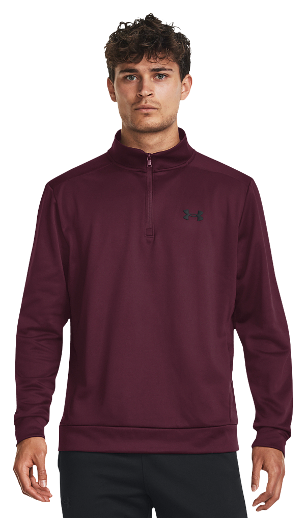 Image of Under Armour Fleece Quarter-Zip Long-Sleeve Pullover for Men - Dark Maroon/Black - S