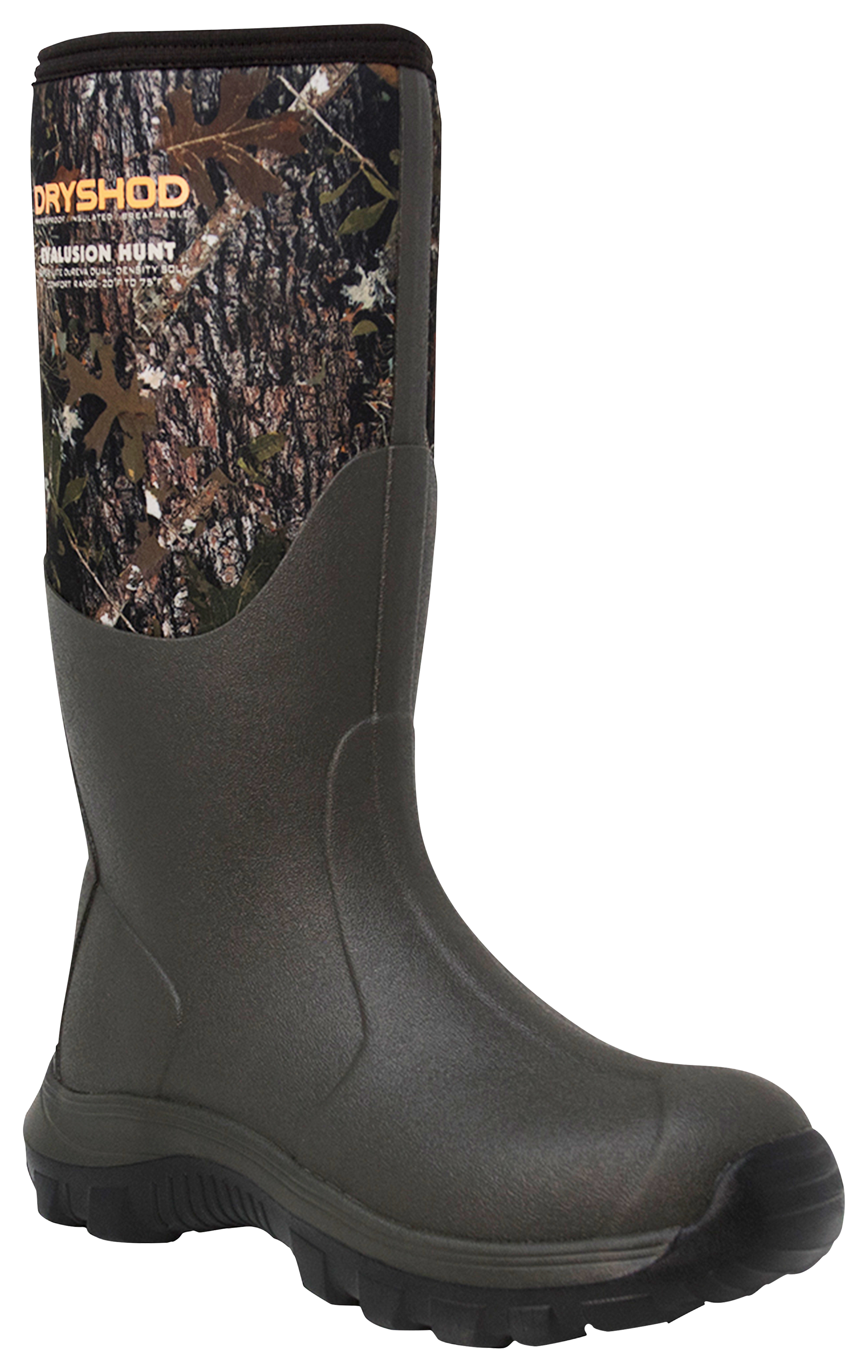 Image of Dryshod Evalusion Hunt Rubber Boots for Men - Camo/Bark - 11M