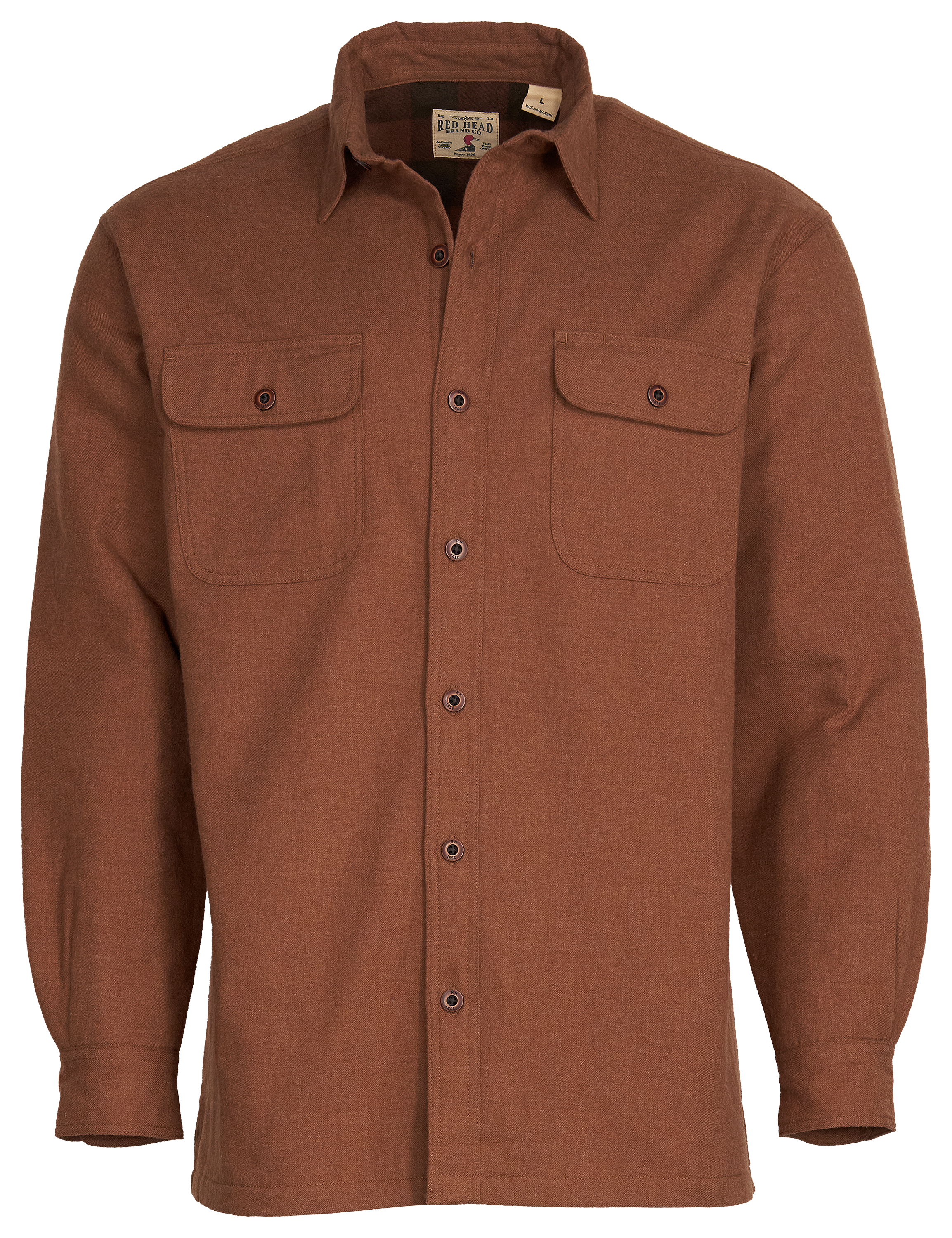 Image of RedHead Fleece-Lined Flannel Plaid Long-Sleeve Shirt for Men - Tobacco Heather - S