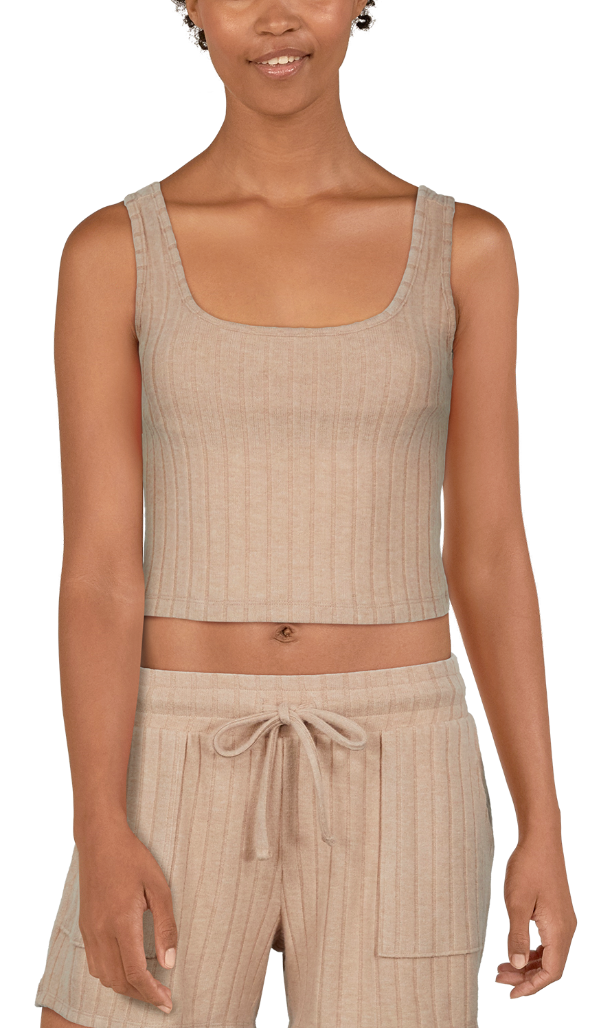 Image of Natural Reflections Rib-Knit Cropped Cami for Ladies - Cameo Brown Heather - L