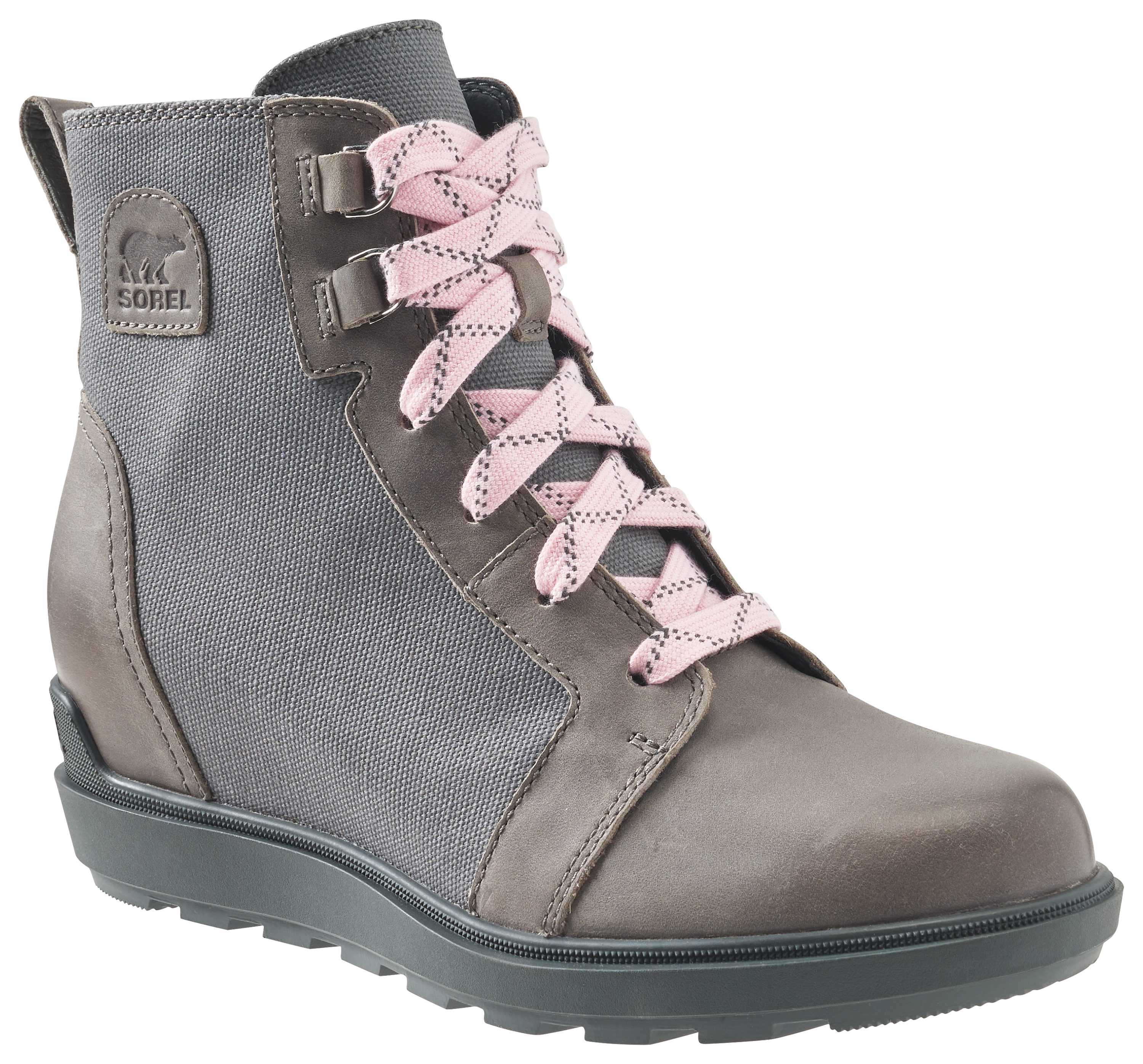 Image of Sorel Evie II Lace Wedge Booties for Ladies - Quarry/Grill - 7.5M