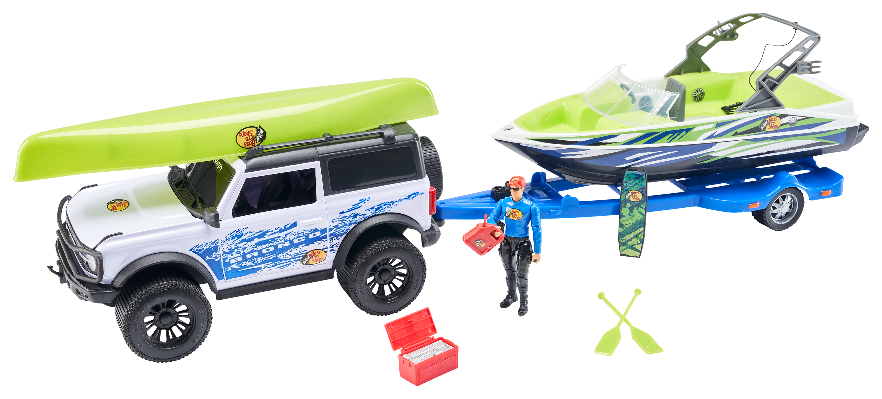 Toys at Bass Pro Shop - Action figure, truck and boat set. 