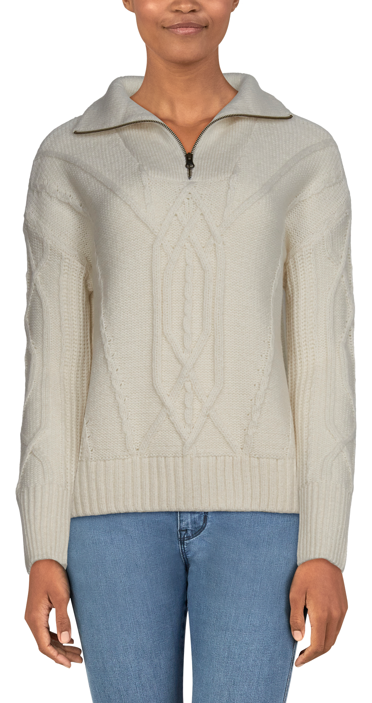 Natural Reflections Cable Quarter-Zip Long-Sleeve Pullover for Ladies                                                           
