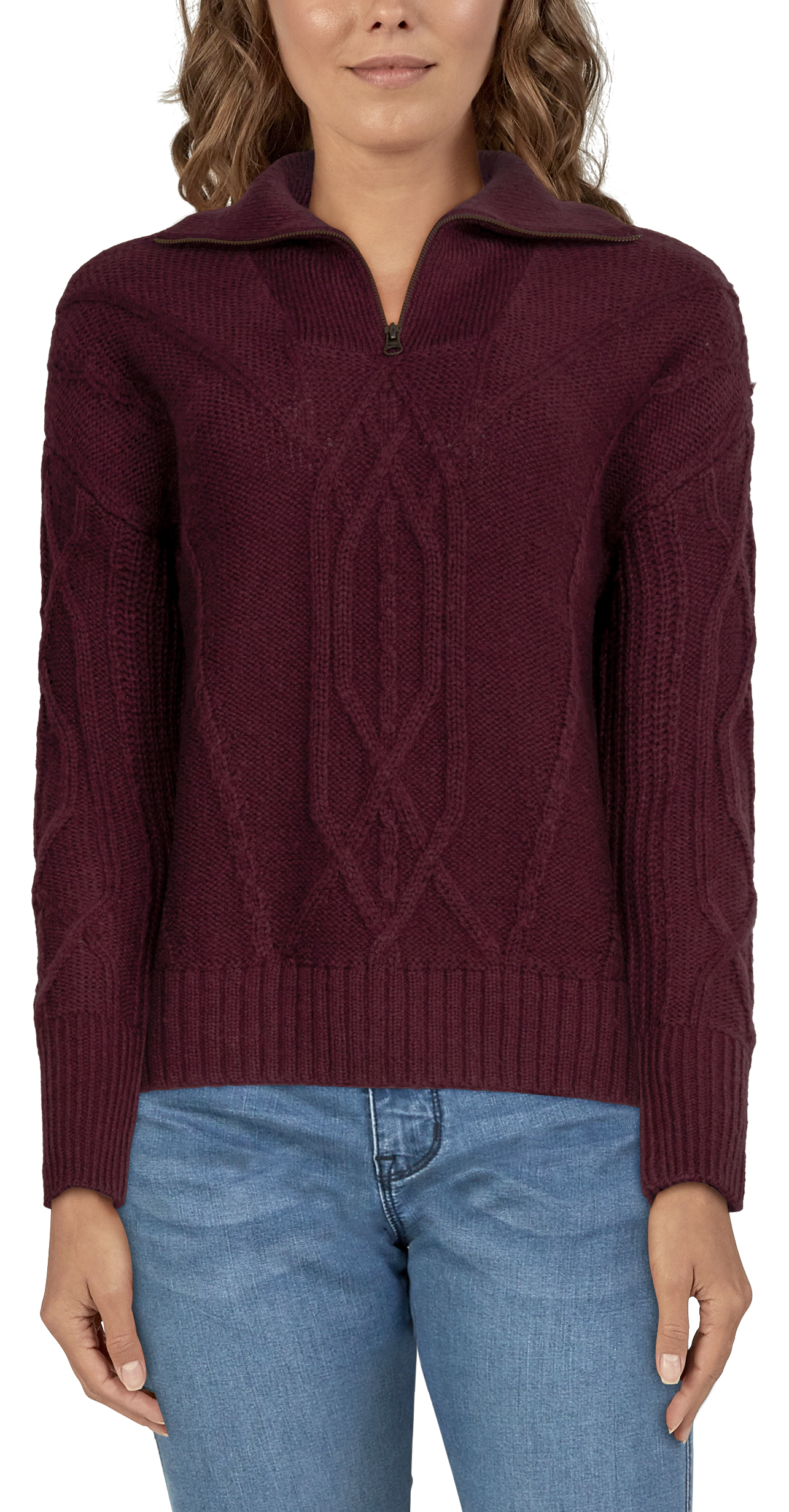 NATURAL REFLECTIONS Cable Quarter-Zip Long-Sleeve Pullover for Ladies