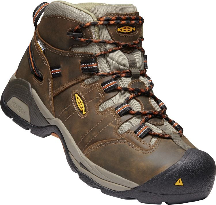 KEEN Utility Detroit XT Waterproof Work Boots for Men - Black Olive/Leather Brown