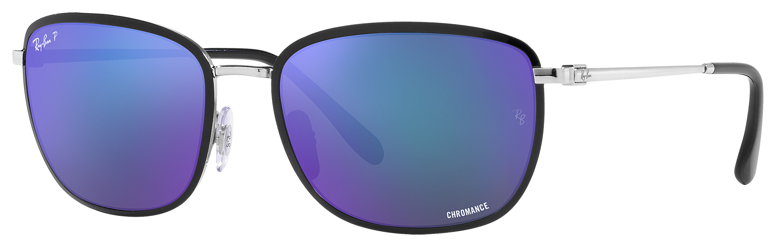 Image of Ray-Ban RB3705 Chromance Mirror Glass Polarized Sunglasses - Polished Black on Silver/Blue Chromance Mirror - XX-Large