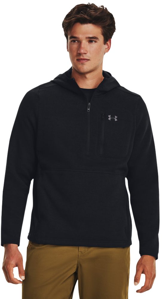 Image of Under Armour Specialist Half-Zip Long-Sleeve Hoodie for Men - Black/Black - M