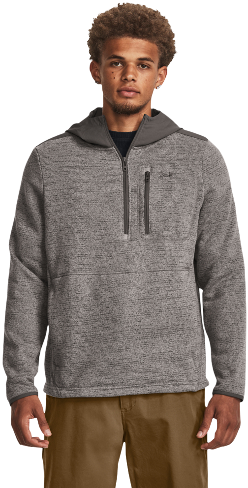 Image of Under Armour Specialist Half-Zip Long-Sleeve Hoodie for Men - Pewter/Fresh Clay - S