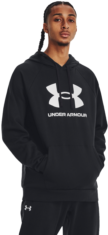 Image of Under Armour Rival Fleece Logo HD Long-Sleeve Hoodie for Men - Black/White - M