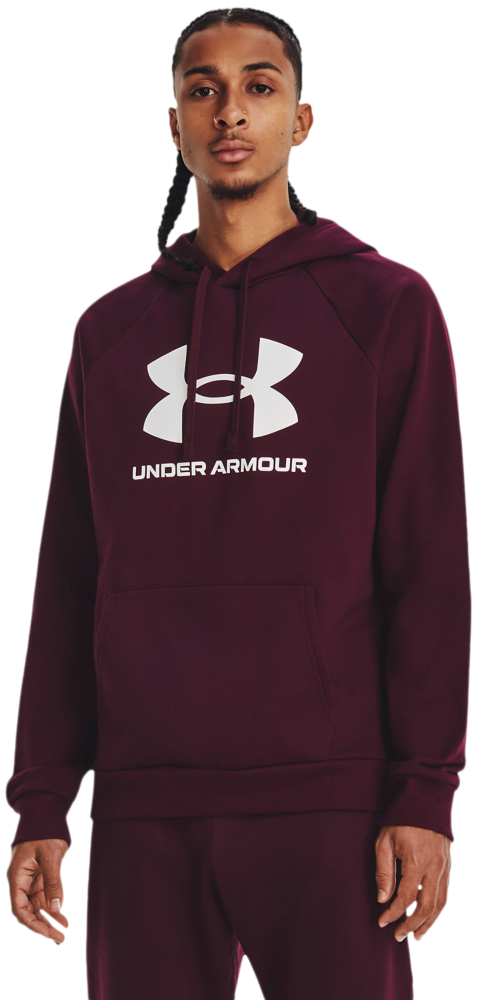 Image of Under Armour Rival Fleece Logo HD Long-Sleeve Hoodie for Men - Dark Maroon/White - S