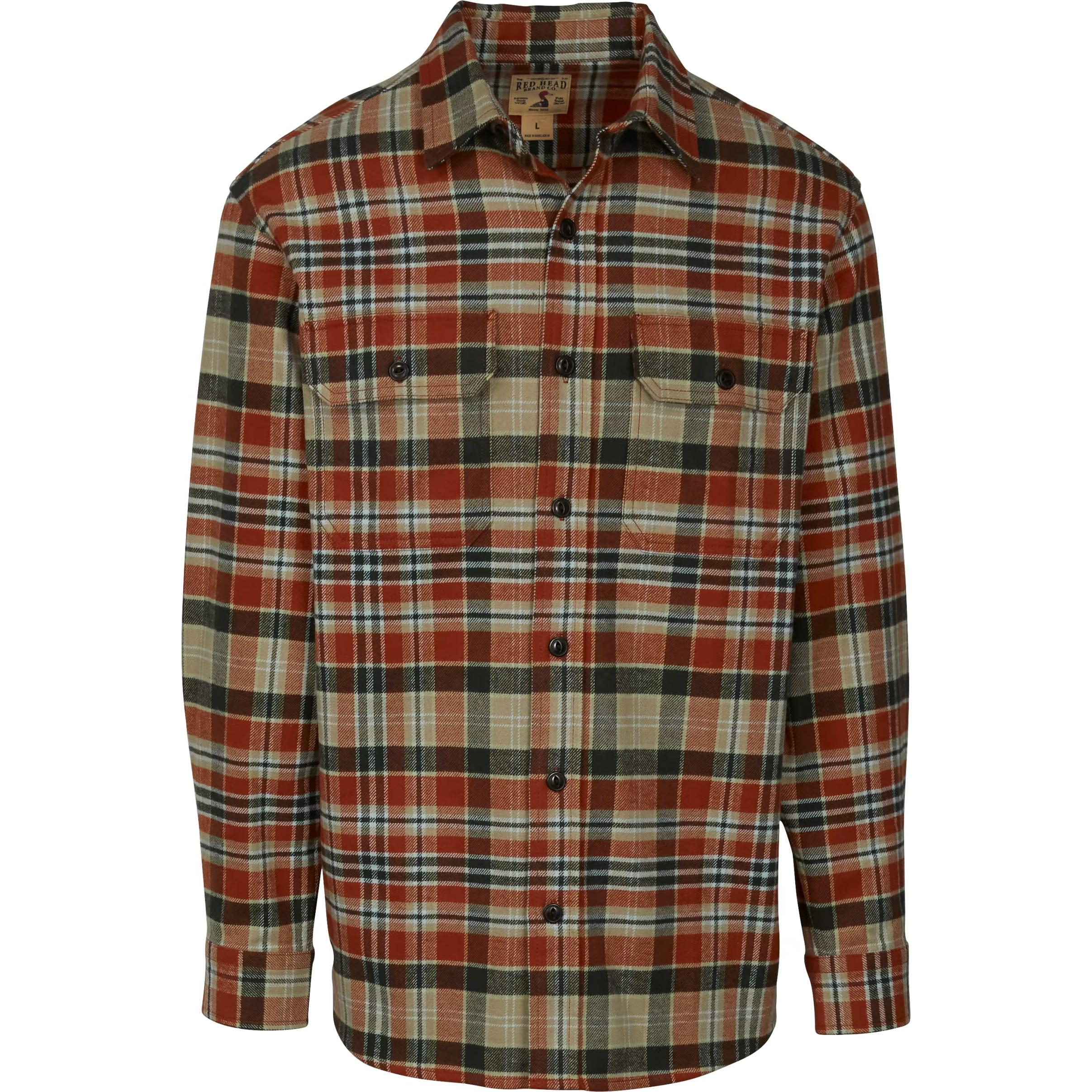 Image of RedHead Brawny Flannel Long-Sleeve Shirt for Men - Rust - L