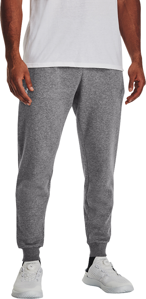 Image of Under Armour Patch Rival Fleece Joggers for Men- Castlerock Light Heather/White - XL