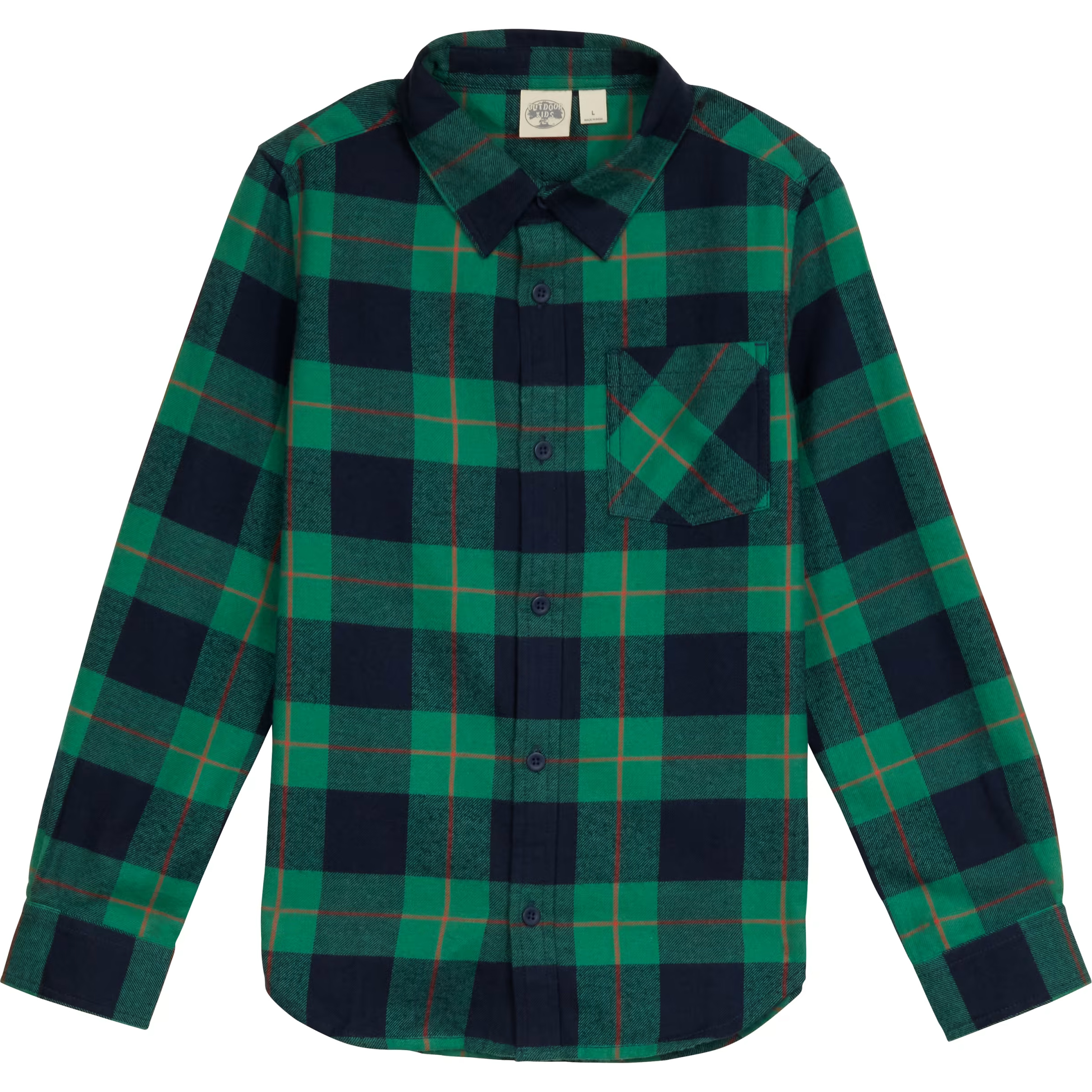 Image of Bass Pro Shops Flannel Long-Sleeve Shirt for Kids - Green/Black - L