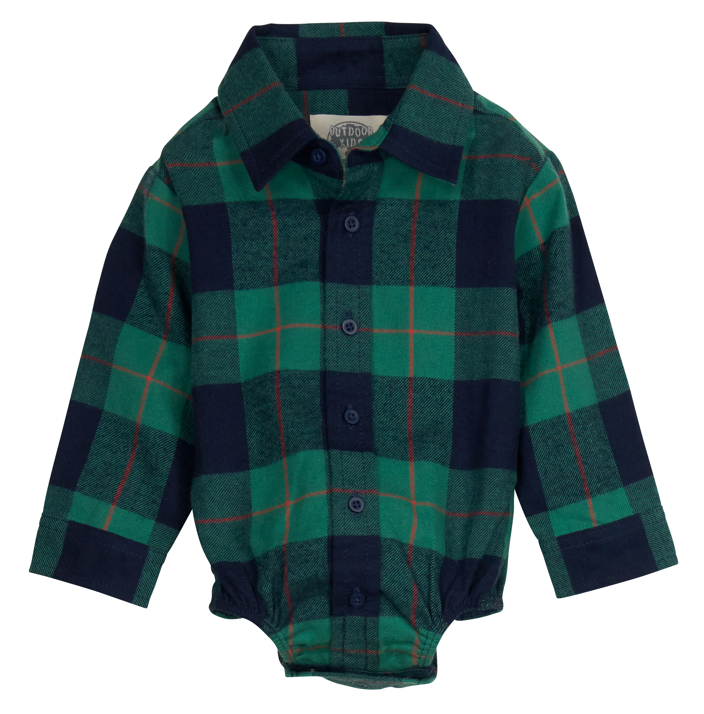 Image of Outdoor Kids Flannel Long-Sleeve Bodysuit for Babies - Green/Navy - 0-3 Months