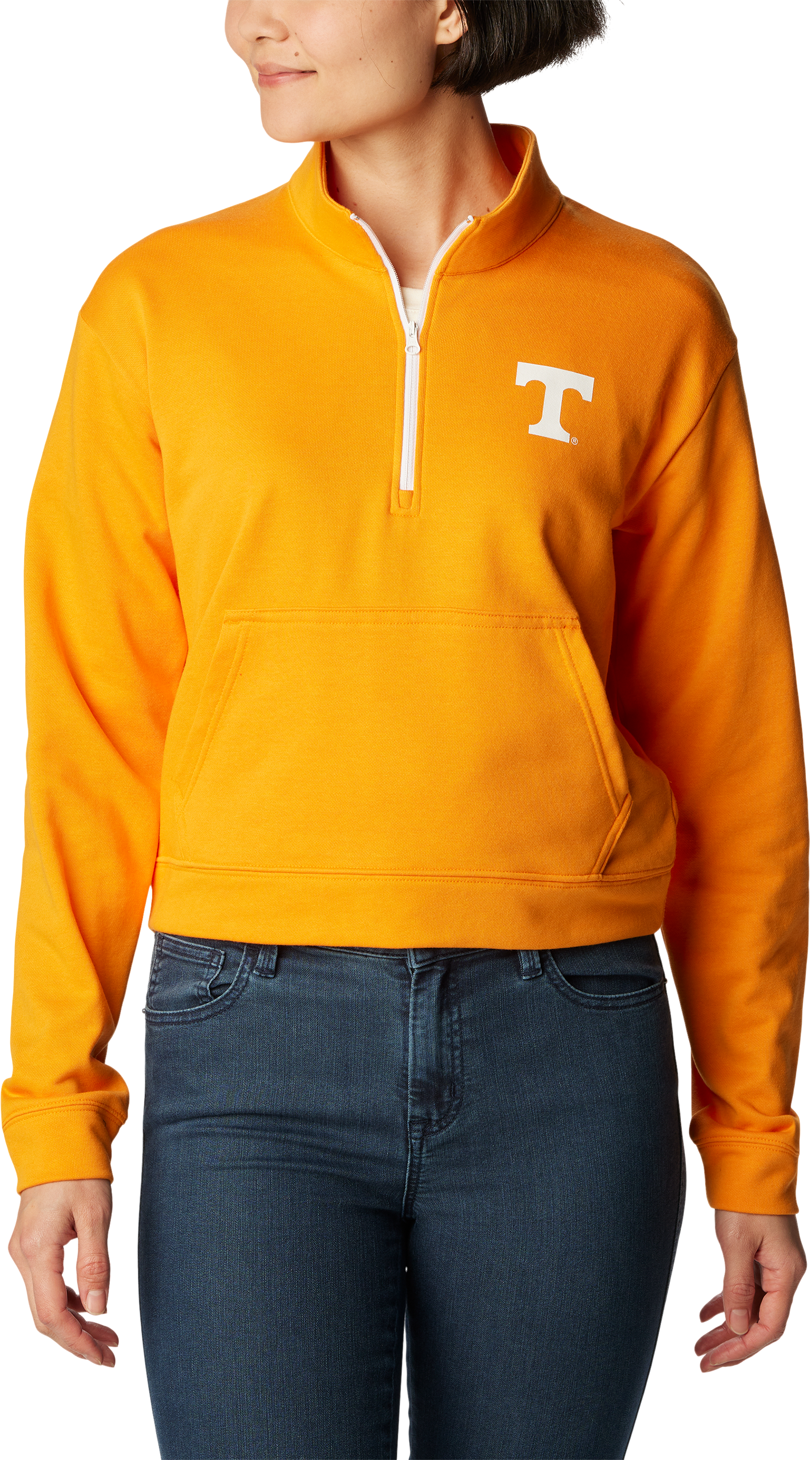 Image of Columbia Collegiate Trek French Terry Half-Zip Long-Sleeve Pullover for Ladies - University of Tennessee/Solarize - L