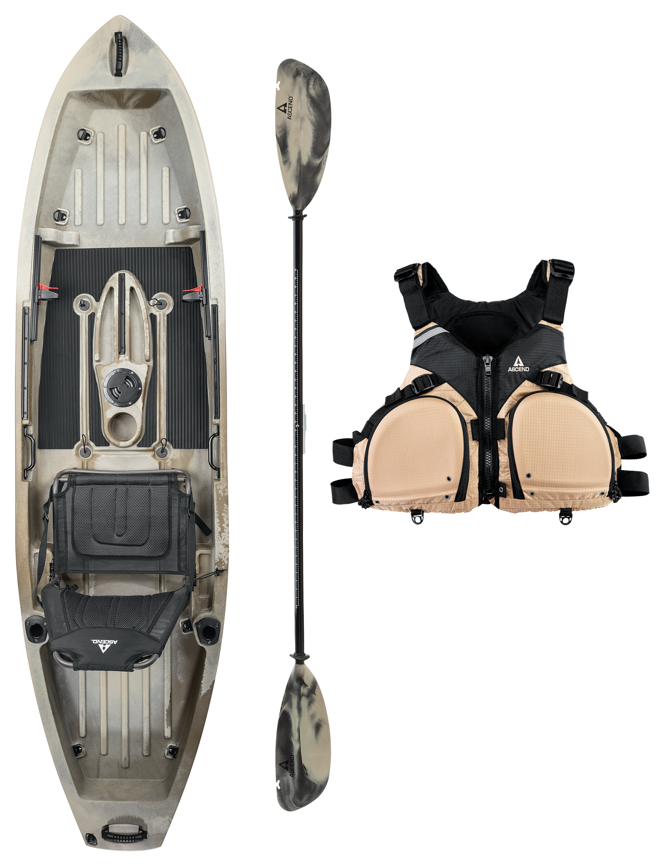 Ascend 133X Tournament Sit-On-Top Kayak with Yak-Power, Life Jacket, and  Paddle Package