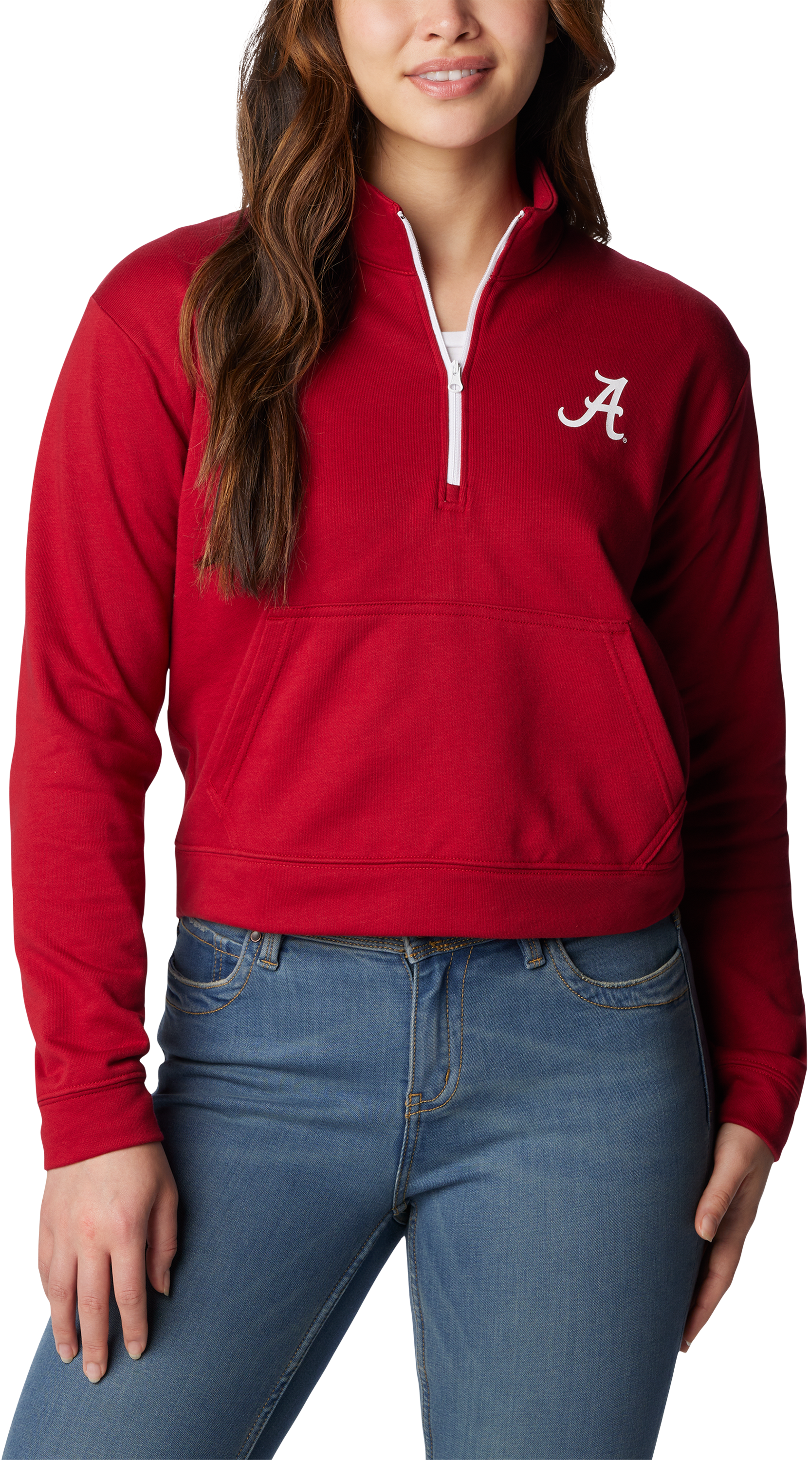 Image of Columbia Collegiate Trek French Terry Half-Zip Long-Sleeve Pullover for Ladies - University of Alabama/Red Velvet - M