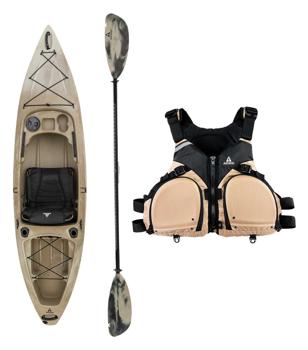 Ascend FS10 Desert Storm Sit-In Angler Kayak Fishing Package