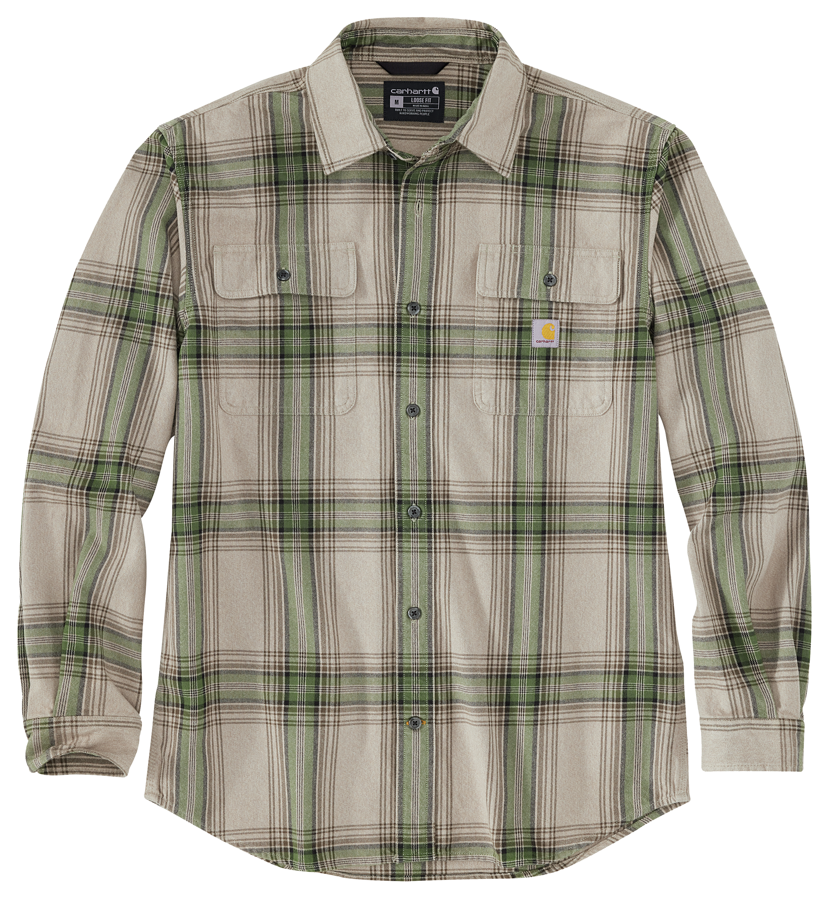 Carhartt Loose-Fit Heavyweight Flannel Plaid Long-Sleeve Button-Down Shirt for Men - Chive - L