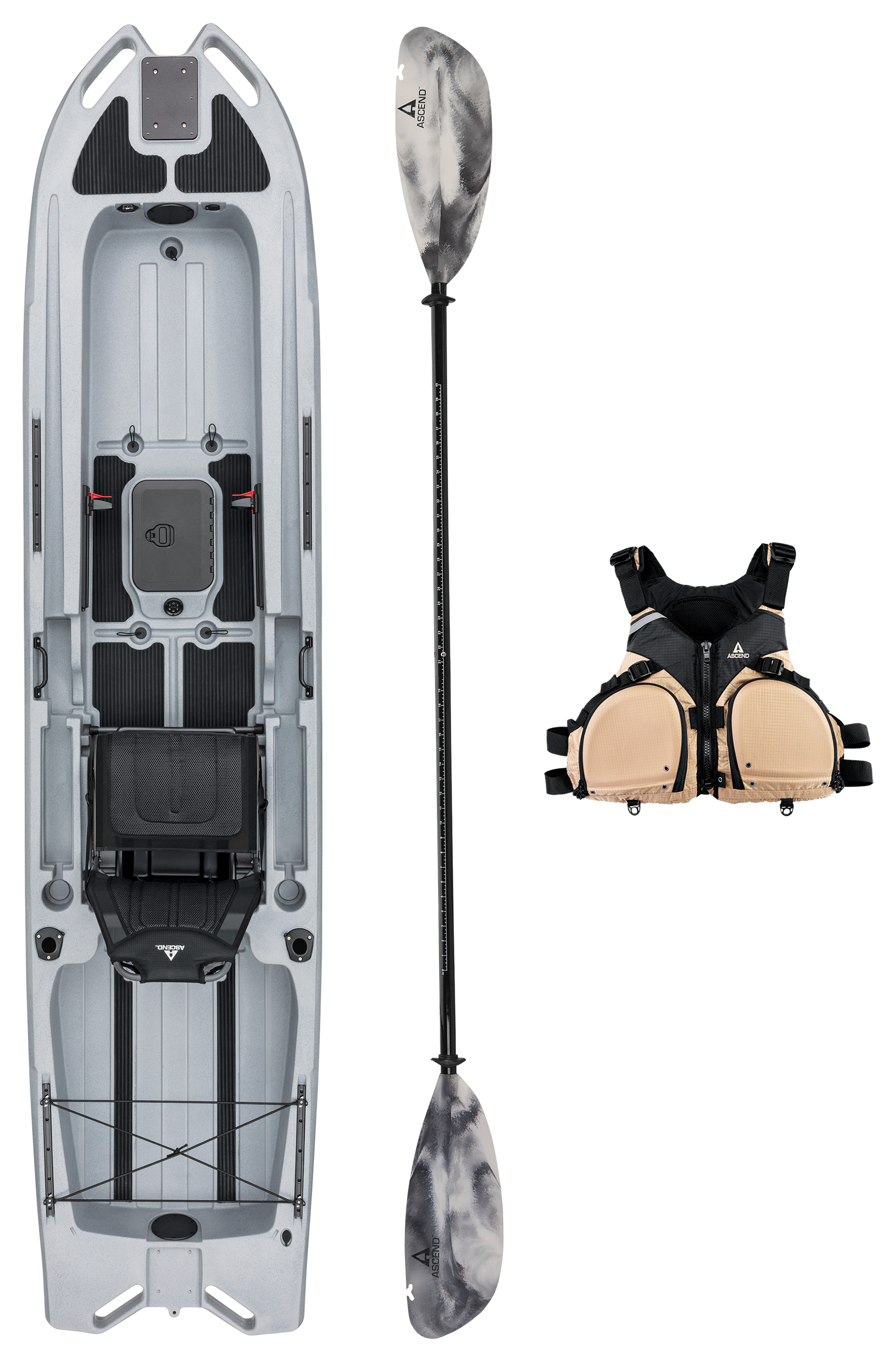 Ascend 133X Tournament Sit-On-Top Kayak with Yak-Power, Life Jacket, and Paddle Package