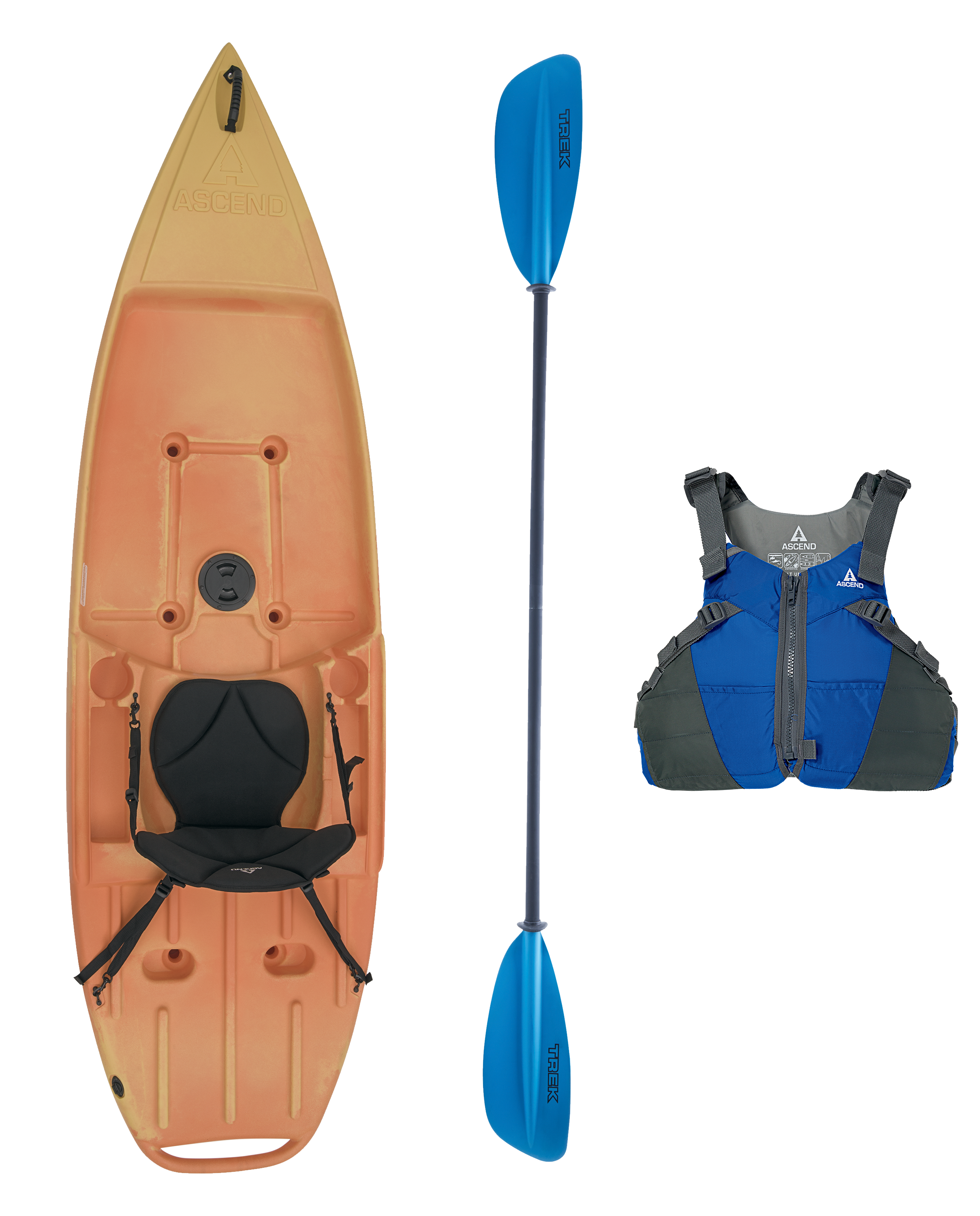 Ascend 9R Sport Yellow/Orange Sit-On-Top Kayak, Paddle, and Life Jacket Package