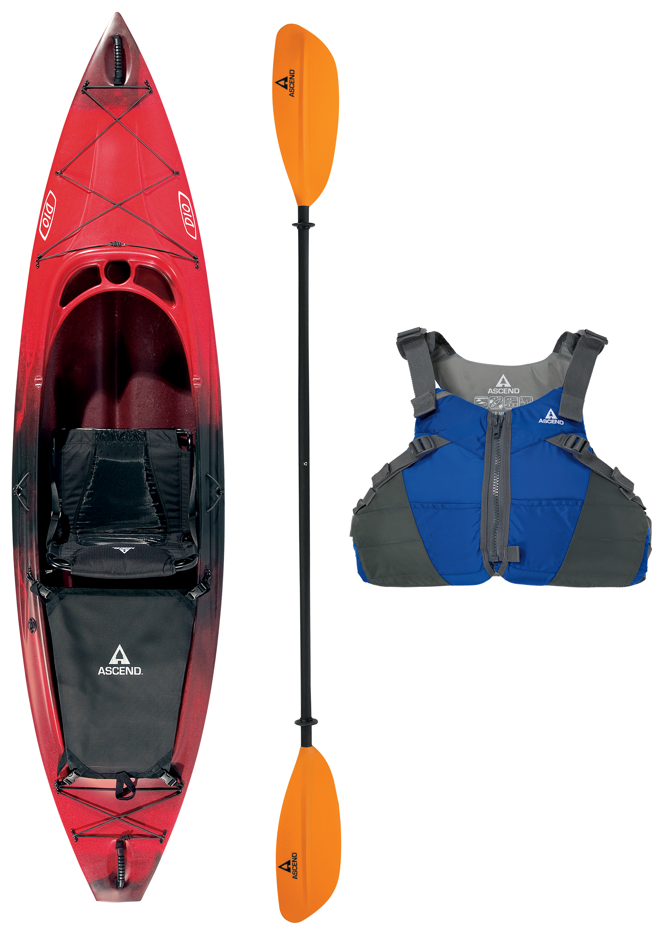 Ascend D10 Sit-In Red Kayak Package - Red/Dark Blue
