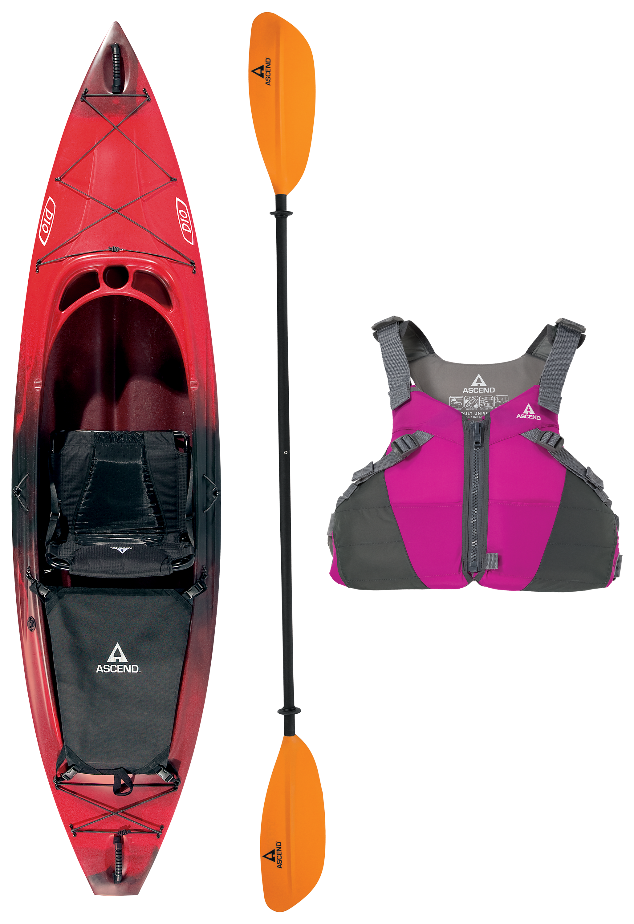 Ascend D10 Red Sit-In Kayak, Paddle, and Life Jacket Package