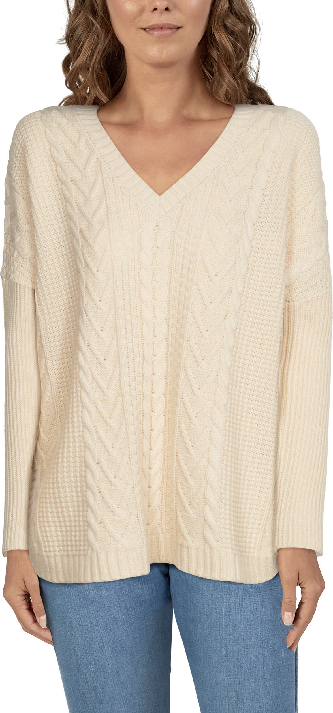 Natural Reflections Cable Pullover V-Neck Long-Sleeve Sweater for Ladies