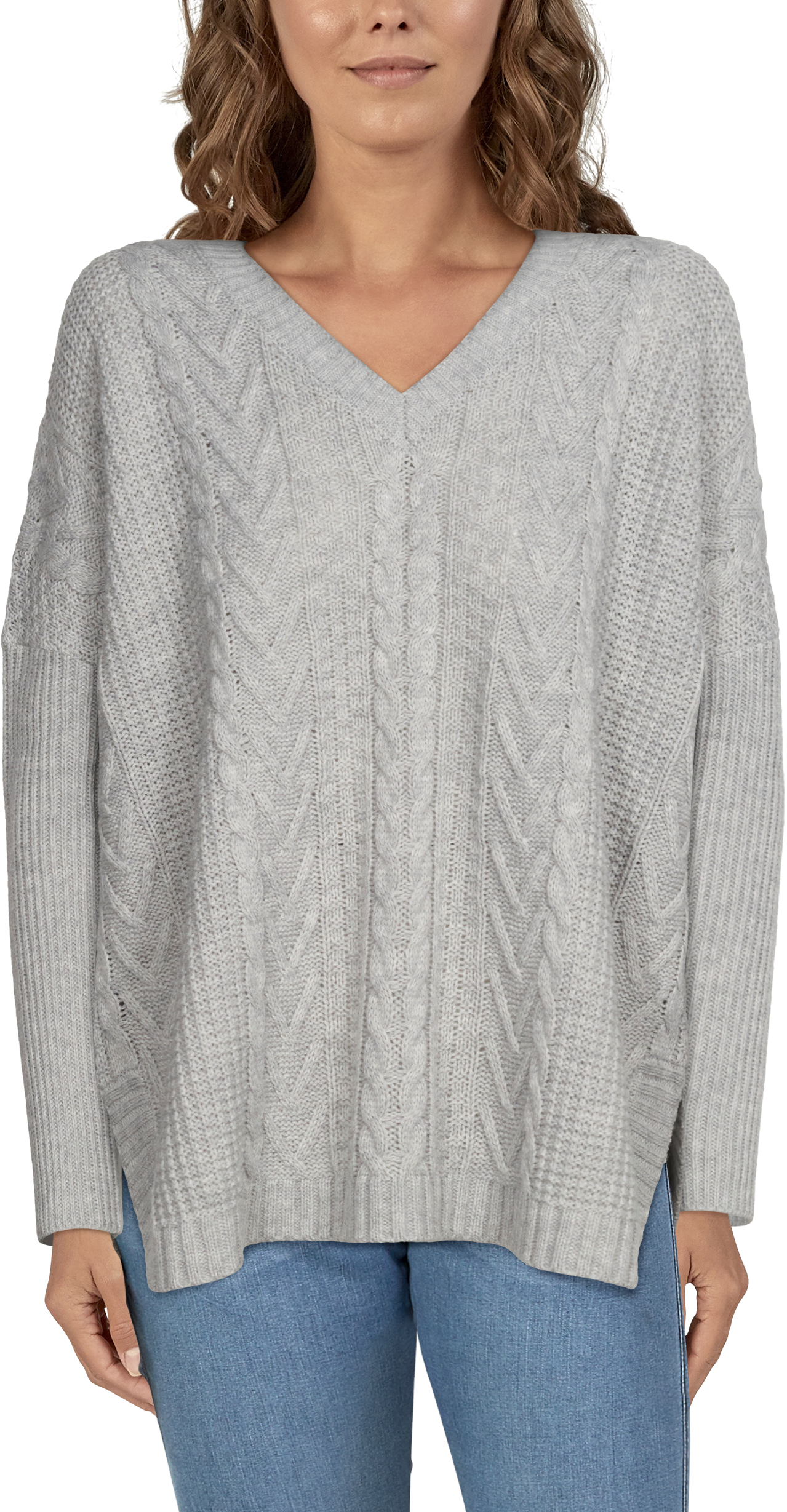 NATURAL REFLECTIONS Cable Pullover V-Neck Long-Sleeve Sweater for Ladies