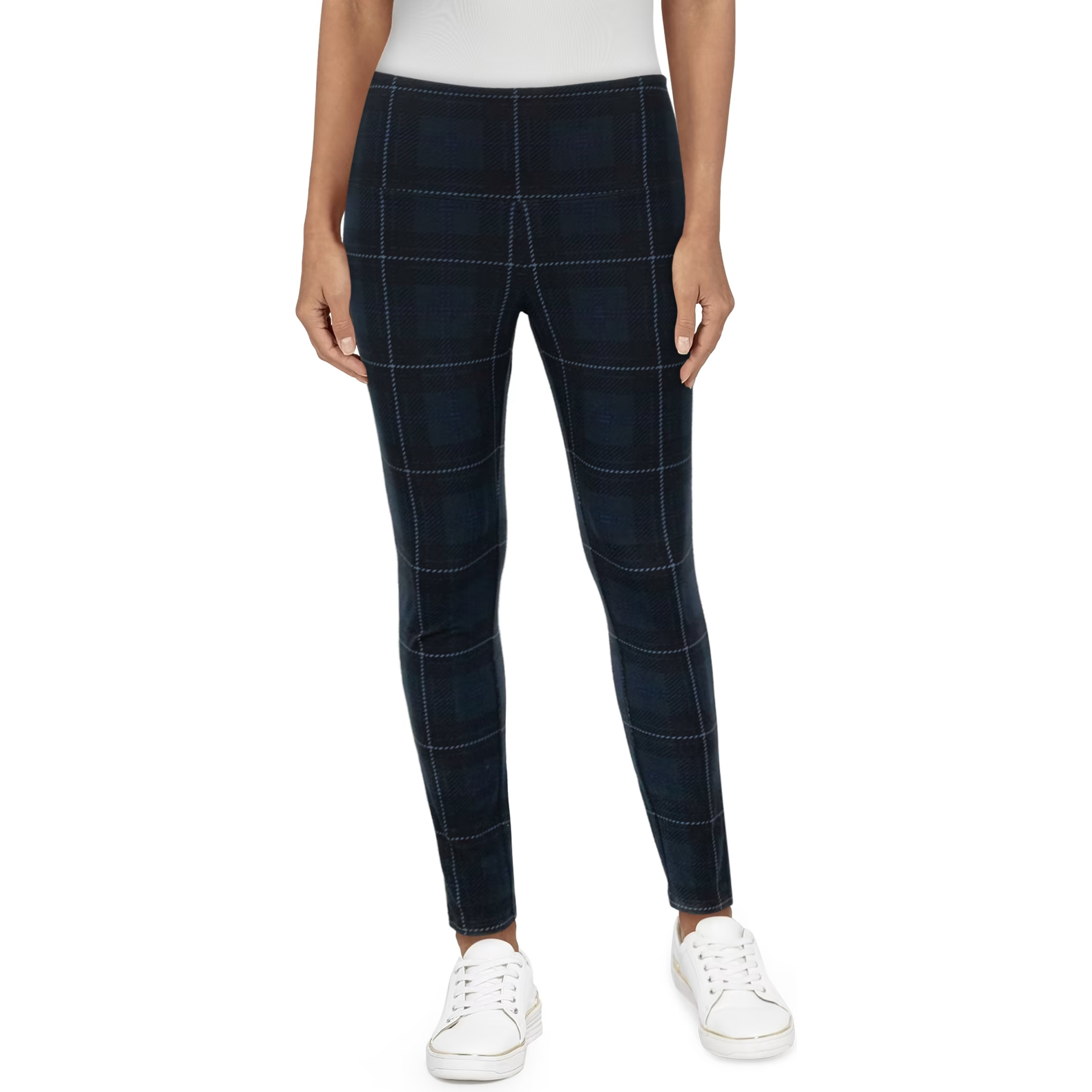 Image of Natural Reflections Knit Leggings - Navy Plaid - M