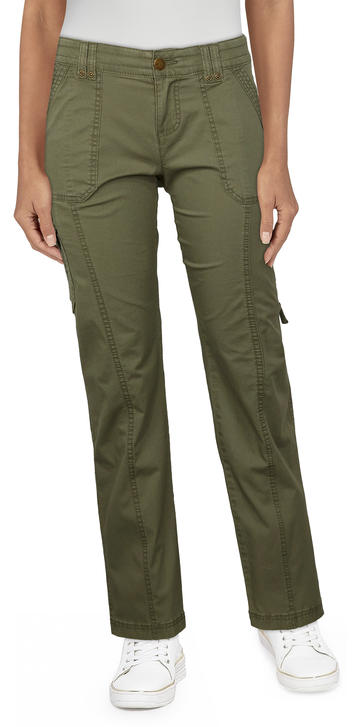 Women Cargo Pants Side Flap Pocket Trousers Solid Color Elastic