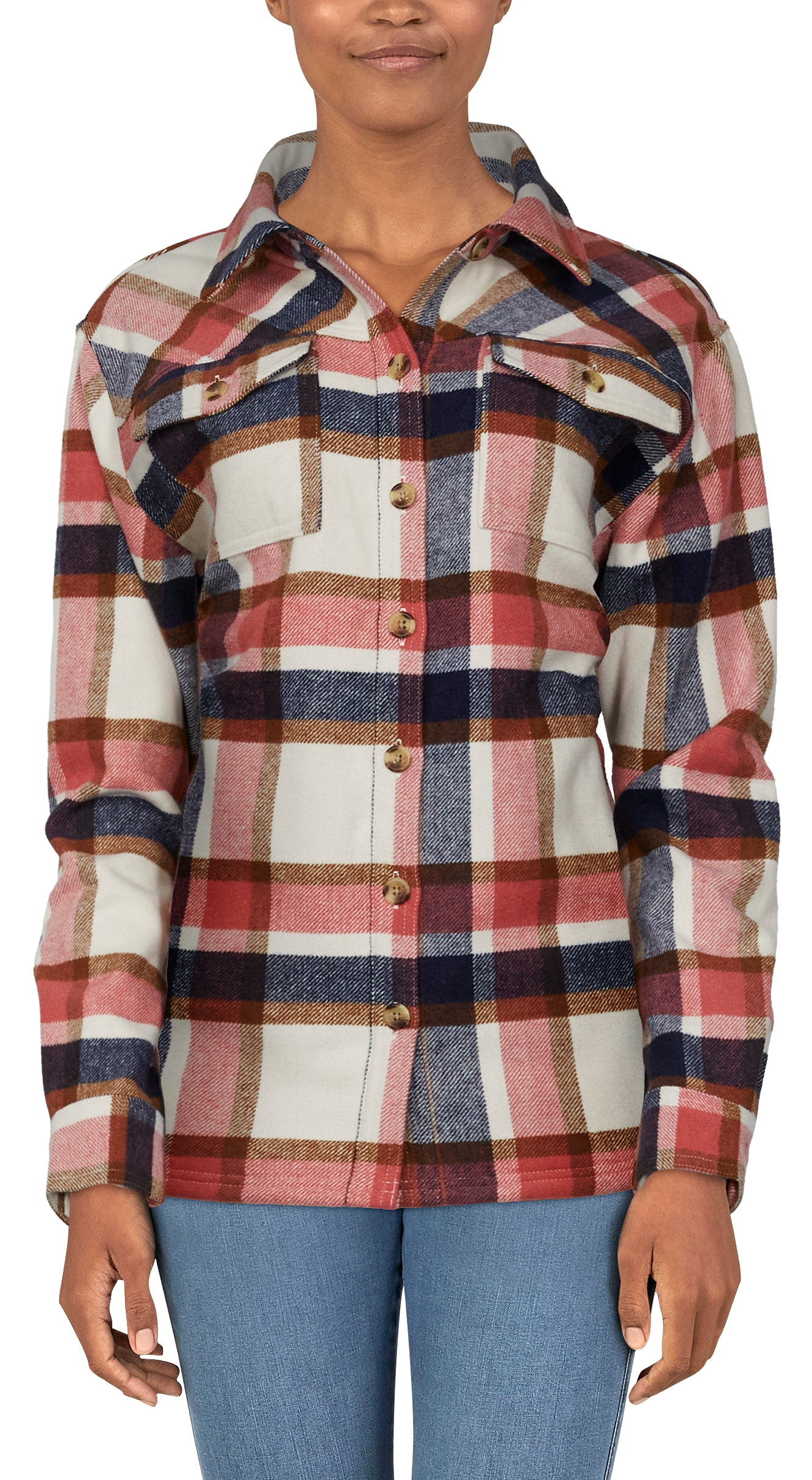 Natural Reflections Hooded Flannel Shirt Jacket for Ladies- Kombu Plaid - XXL