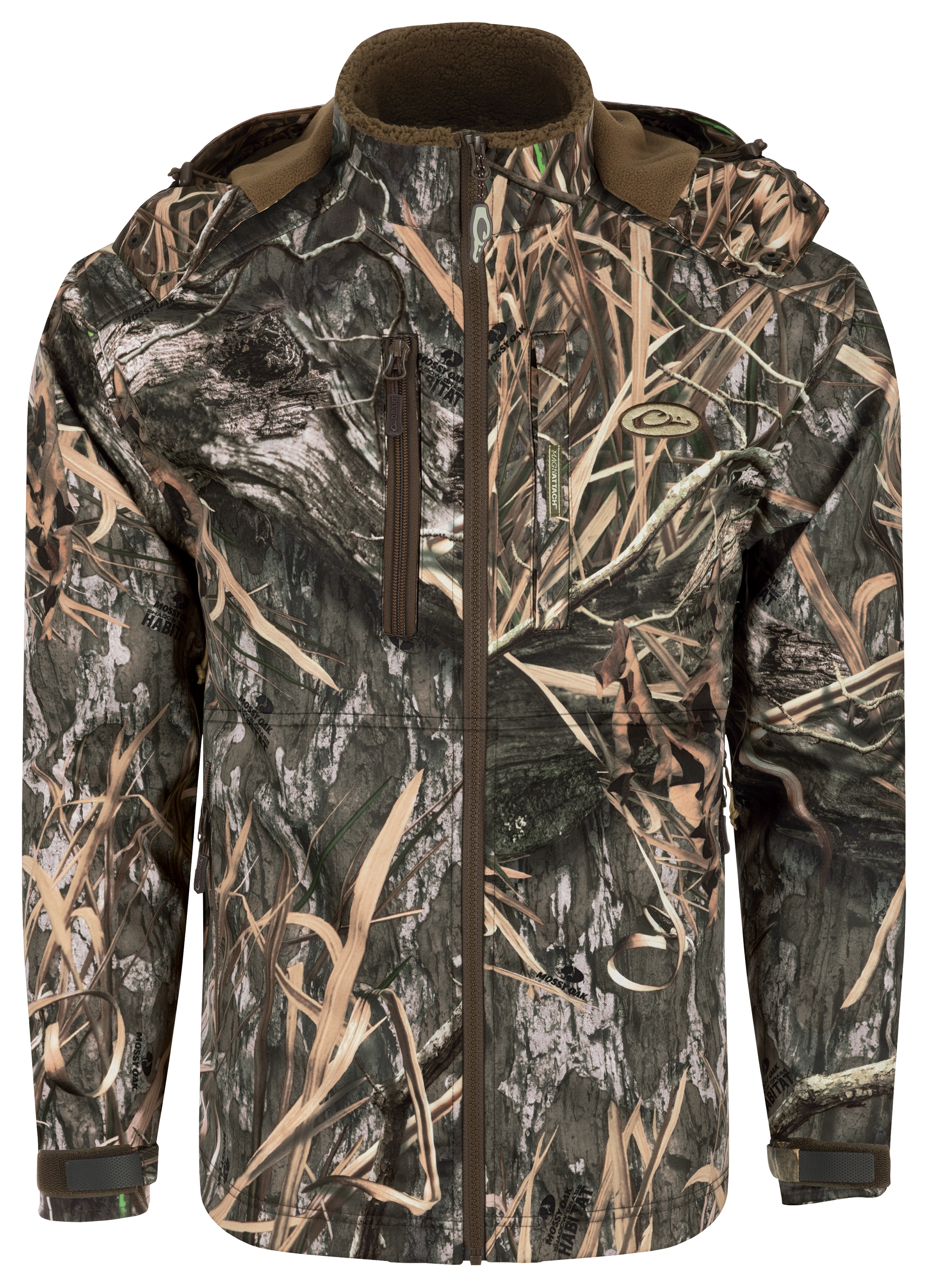 Image of Drake Waterfowl MST Hole Shot Sherpa-Lined Hooded Jacket for Men - Mossy Oak Shadow Grass Habitat - XL