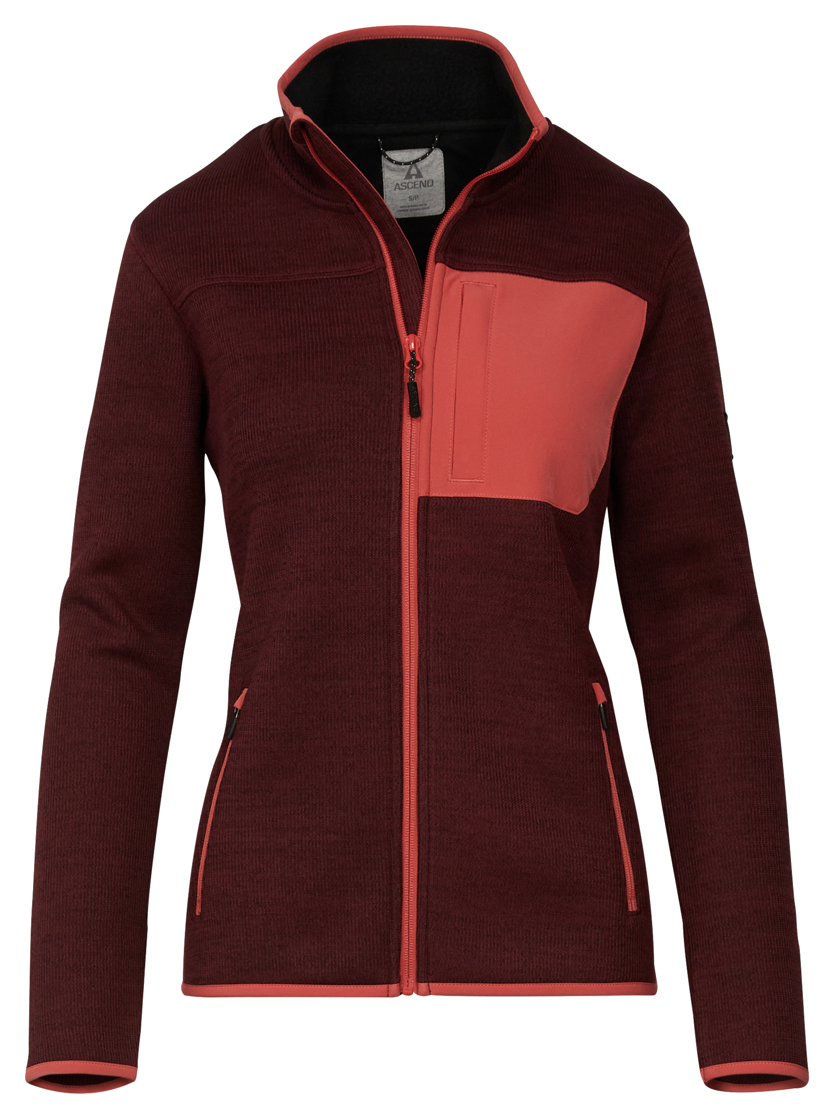 Image of Ascend Exploration Zippered Sweater Fleece Jacket for Ladies - Windsor Wine/Mineral Red - XS