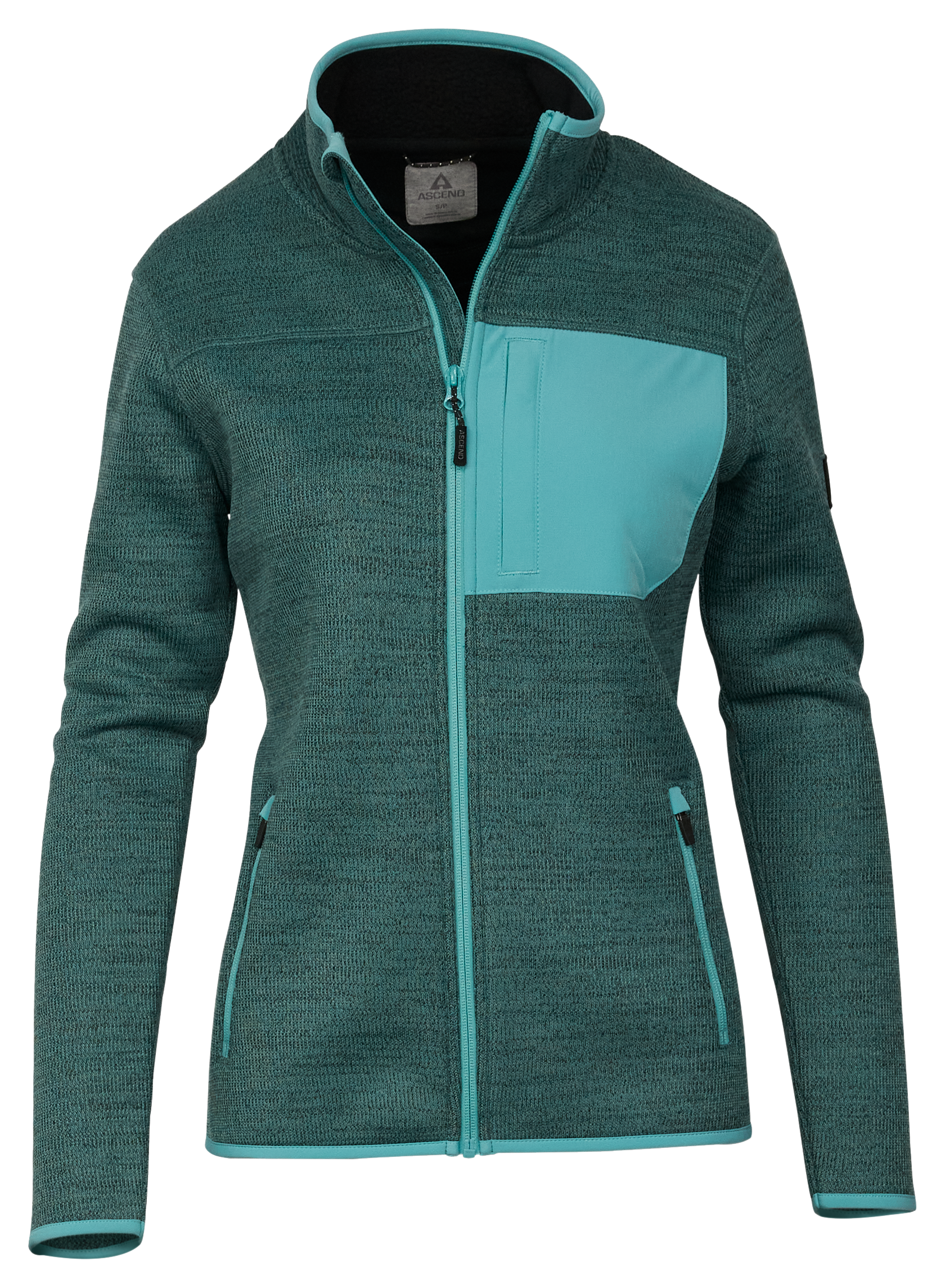 Image of Ascend Exploration Zippered Sweater Fleece Jacket for Ladies - Sea Pine/Dusty Turq - XS