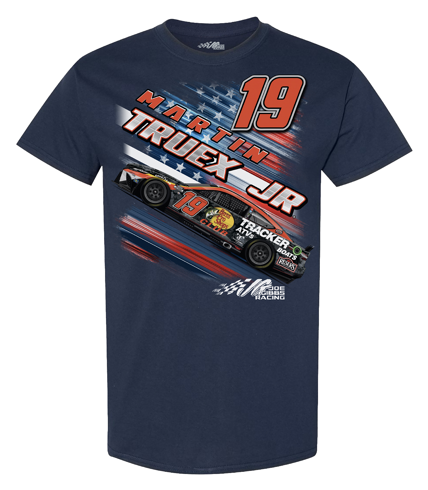Image of Bass Pro Shops NASCAR Martin Truex Jr. #19 Patriotic Short-Sleeve T-Shirt for Men - Navy