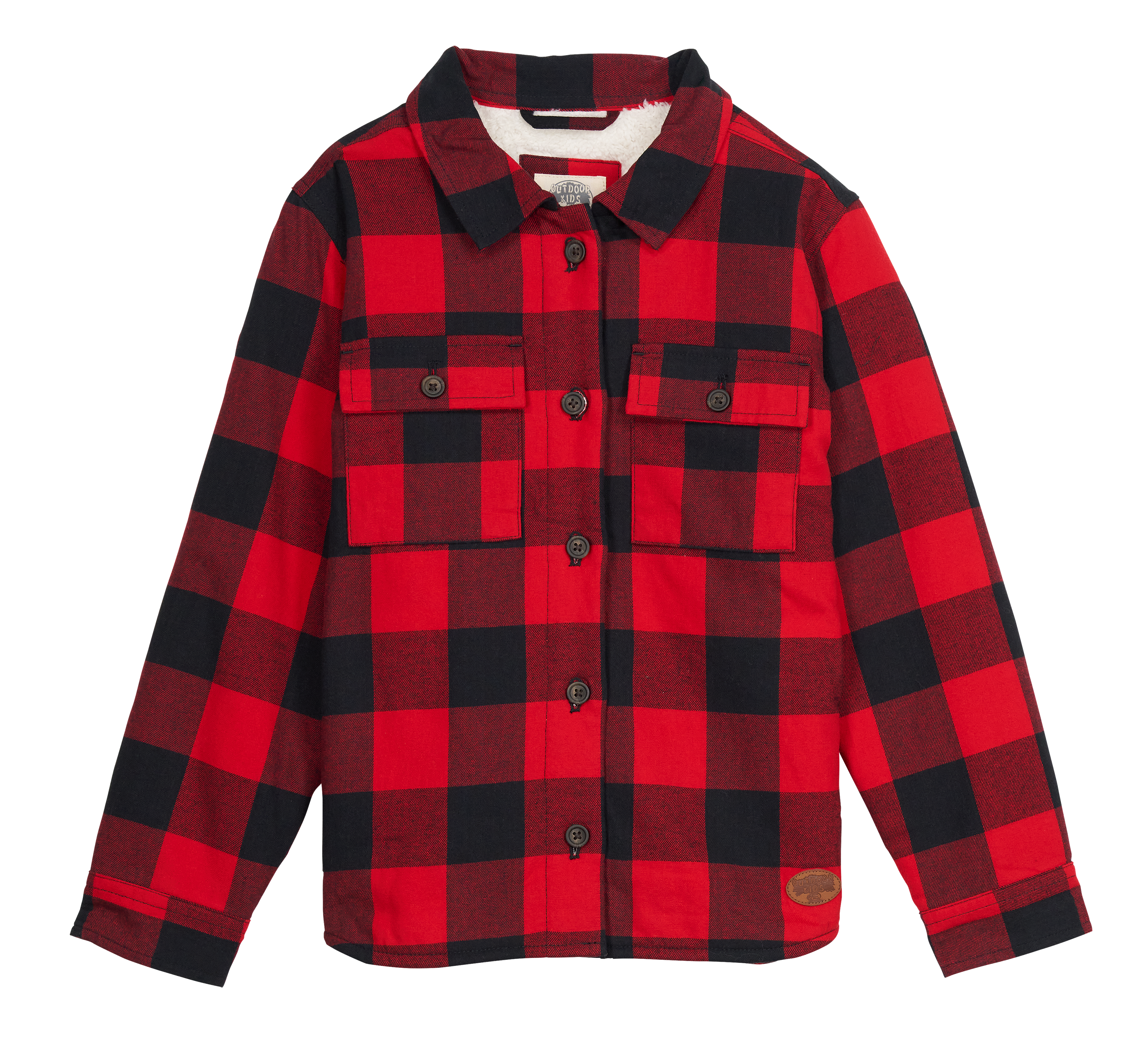 Image of Outdoor Kids Sherpa-Lined Flannel Long-Sleeve Button-Down Shirt for Toddlers - Red/Black - 2T