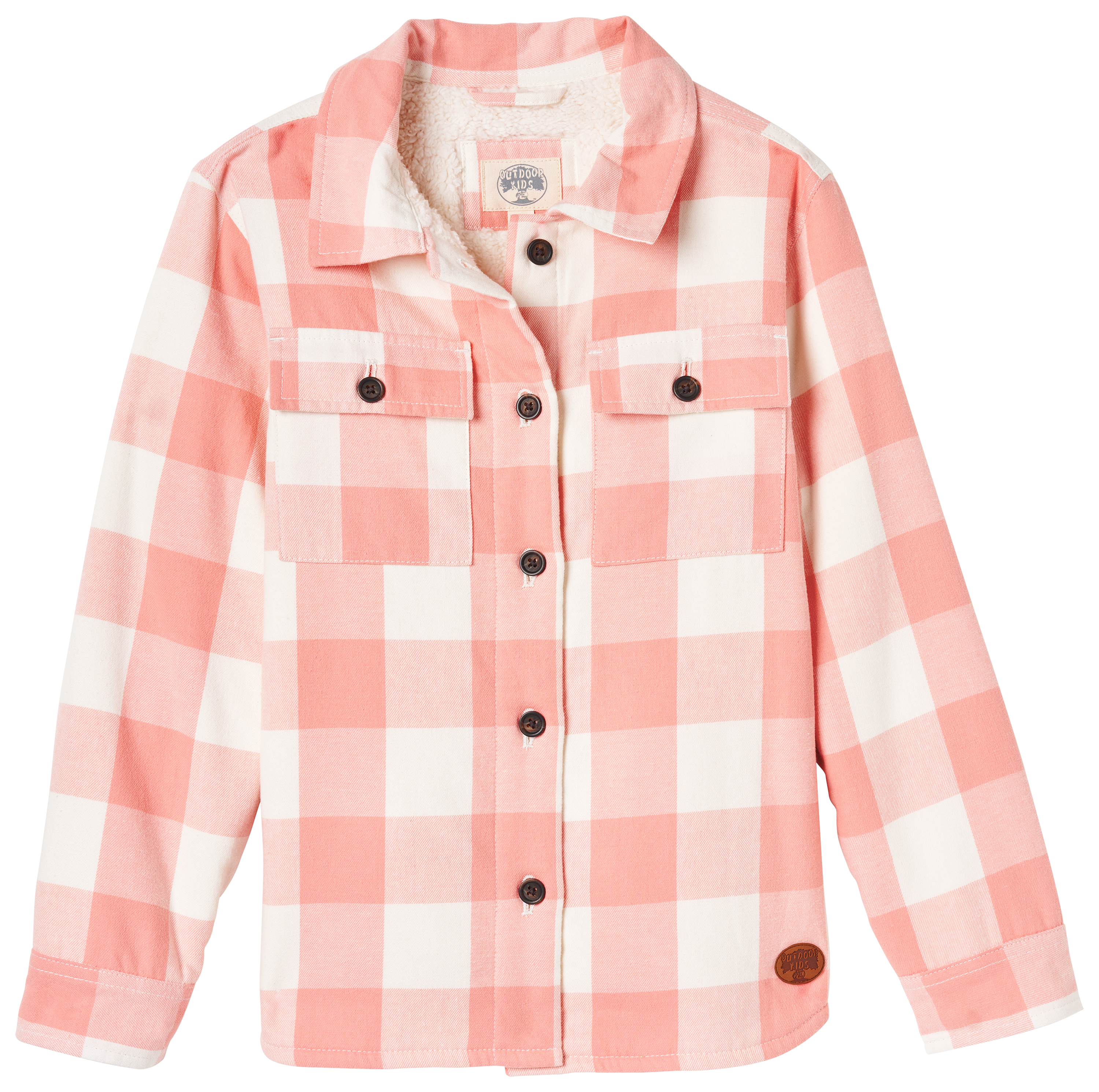 Image of Outdoor Kids Sherpa-Lined Flannel Long-Sleeve Button-Down Shirt for Toddlers - Pink/Cream - 4T