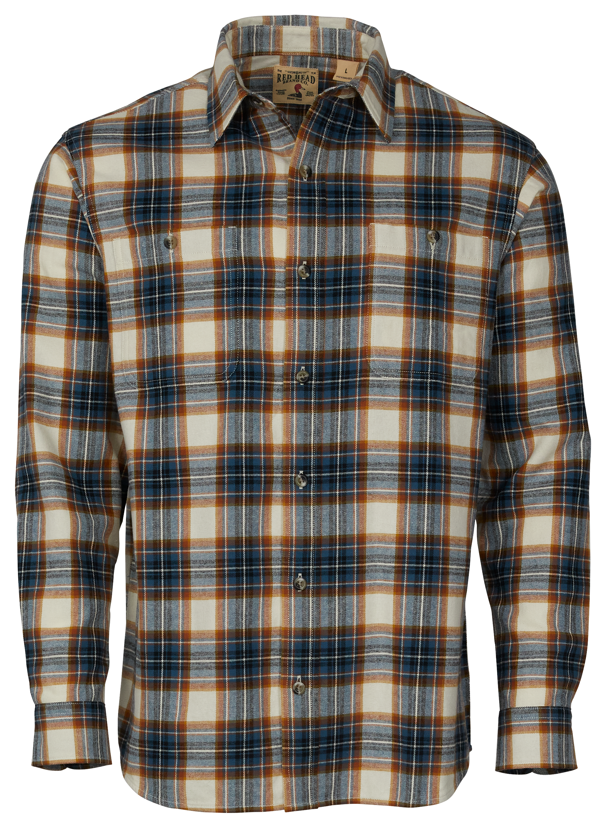 Image of RedHead Ozark Mountain Flannel Long-Sleeve Button-Down Shirt for Men - Orange/Blue - S