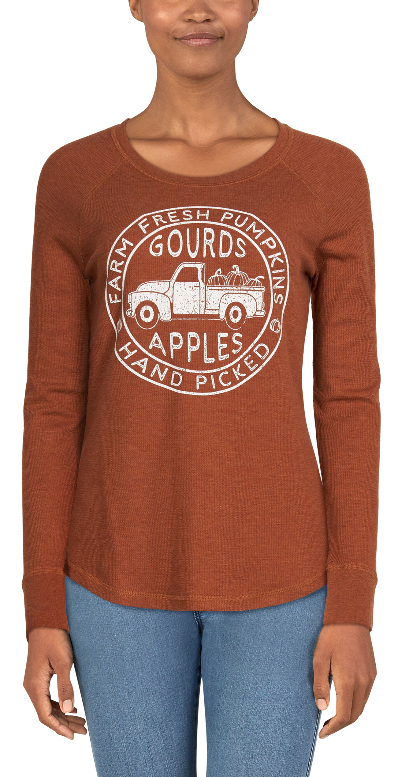 NATURAL REFLECTIONS Fall Truck Waffle-Knit Long-Sleeve T-Shirt for Ladies